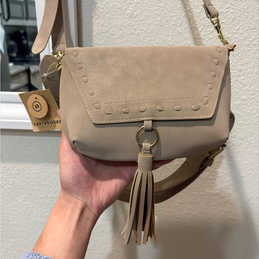 EARTHBOUND Beige Tassel Crossbody Bag